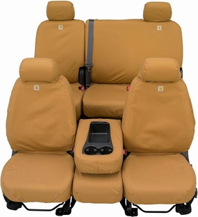 Covercraft Carhartt SeatSaver Custom Seat Covers | Fits 2011-2024 Ram 1500 (19-24 Classic) & 2011-2024 Ram 2500/3500/4500 Crew/Quad Cab | 2nd Row 40/60 Bench Seat, Duck Weave Brown