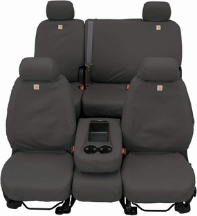 Covercraft Carhartt SeatSaver Custom Seat Covers | Fits 2017-2018 Ram 1500, 2019-24 Ram 1500 Classic, 2017-18 Ram 2500/3500/4500/5500 | 1st Row 40/20/40 Bench Seat, Duck Weave Gravel