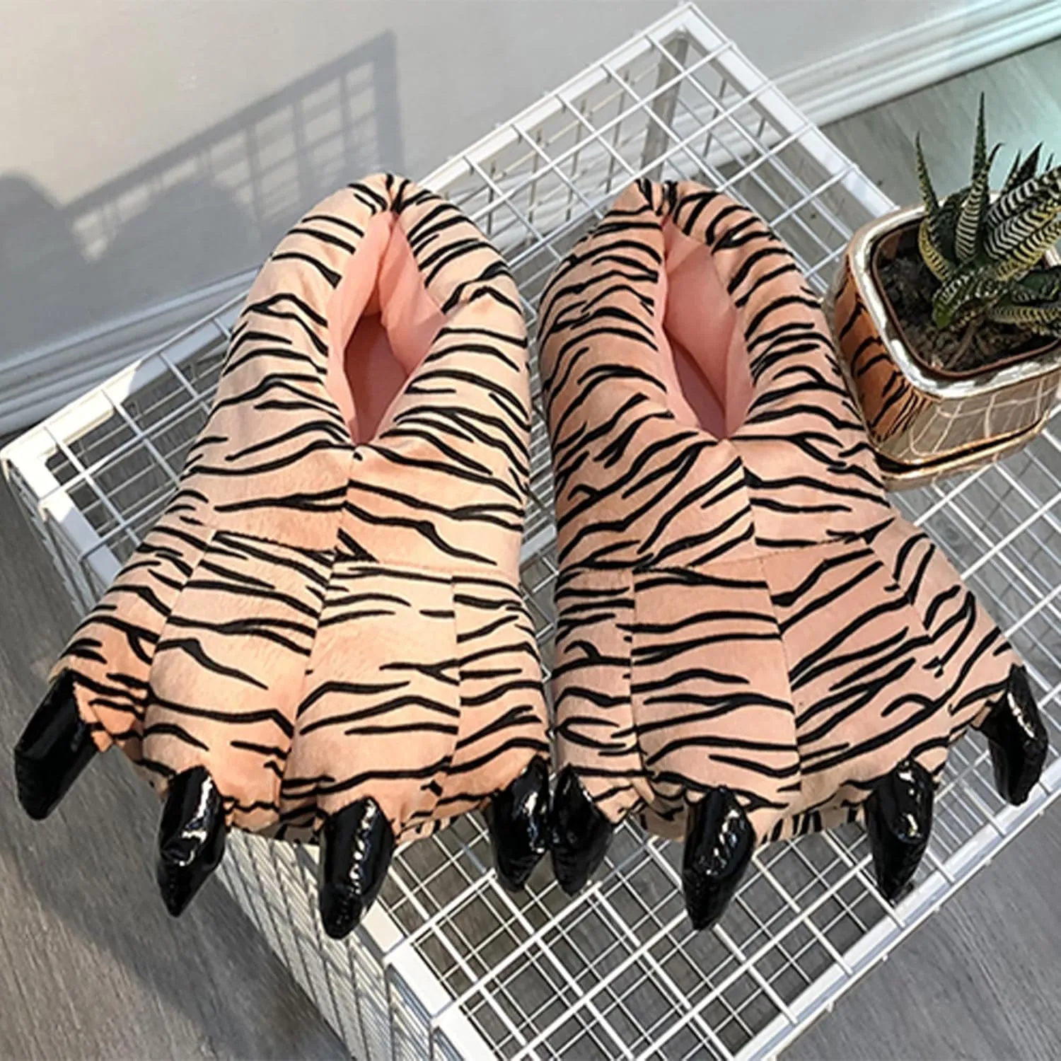 Cozy Dinosaur Claw Plush Slippers – Warm Winter Animal Paw Slippers for Men, Women & Kids – Indoor Furry House Shoes