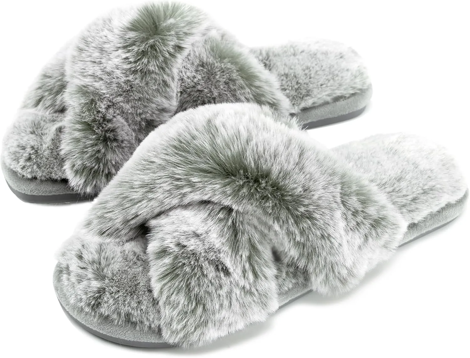 Cozyfurry Womens Cross Band Slippers Cozy Furry Fuzzy House Slippers Open Toe Fluffy Indoor Shoes Outdoor Slip on Warm Breathable Anti-skid Sole