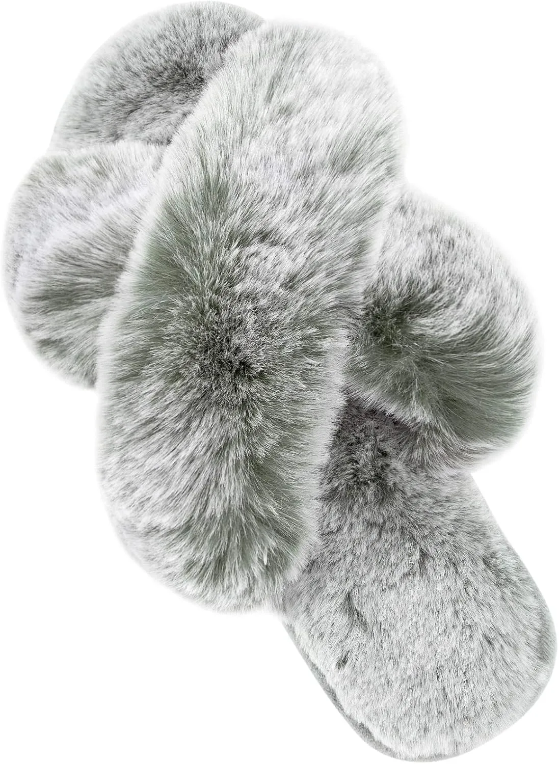 Cozyfurry Womens Cross Band Slippers Cozy Furry Fuzzy House Slippers Open Toe Fluffy Indoor Shoes Outdoor Slip on Warm Breathable Anti-skid Sole