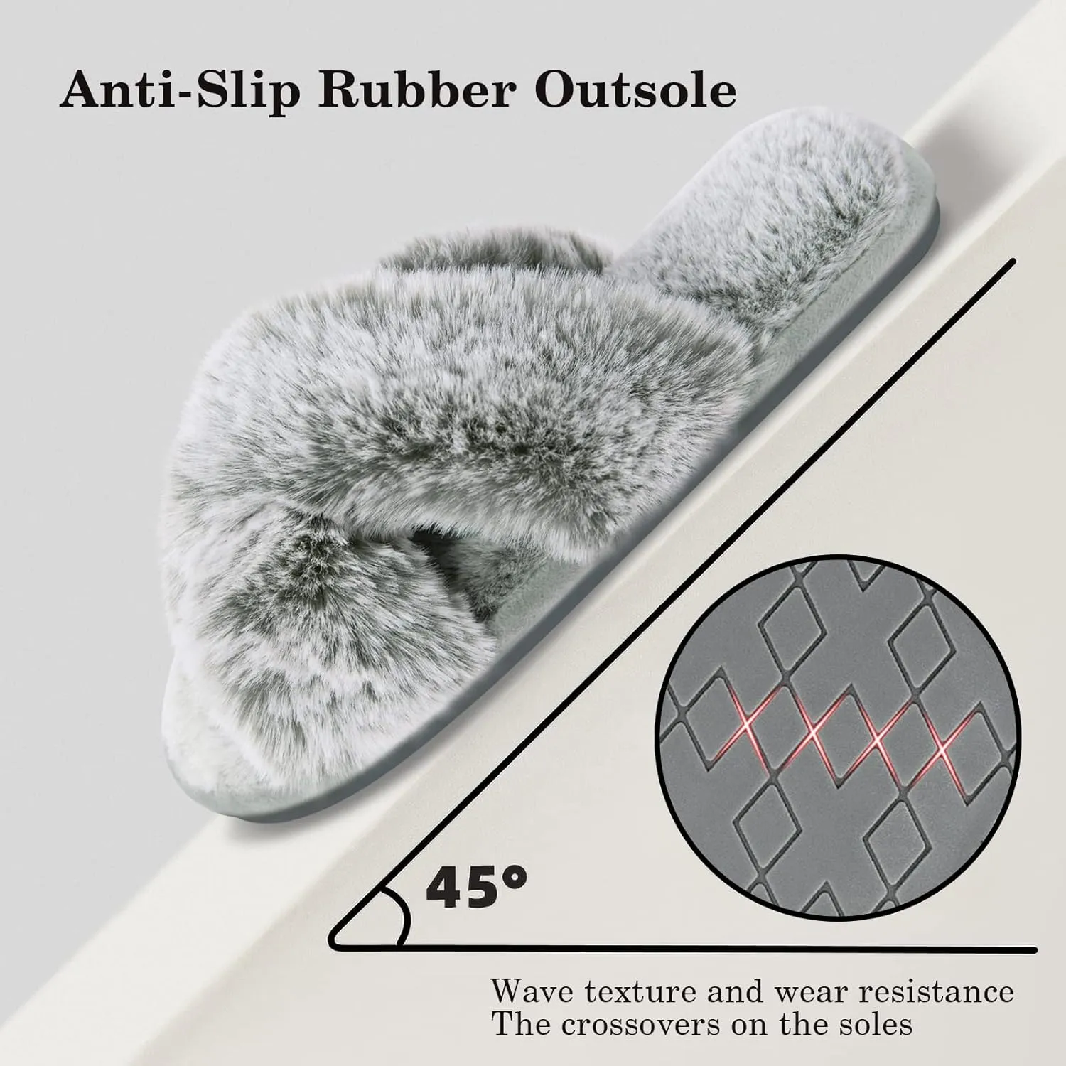 Cozyfurry Womens Cross Band Slippers Cozy Furry Fuzzy House Slippers Open Toe Fluffy Indoor Shoes Outdoor Slip on Warm Breathable Anti-skid Sole