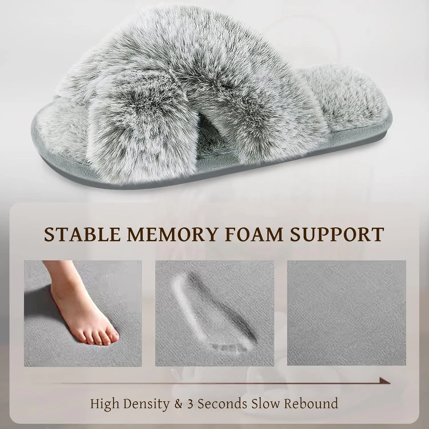 Cozyfurry Womens Cross Band Slippers Cozy Furry Fuzzy House Slippers Open Toe Fluffy Indoor Shoes Outdoor Slip on Warm Breathable Anti-skid Sole