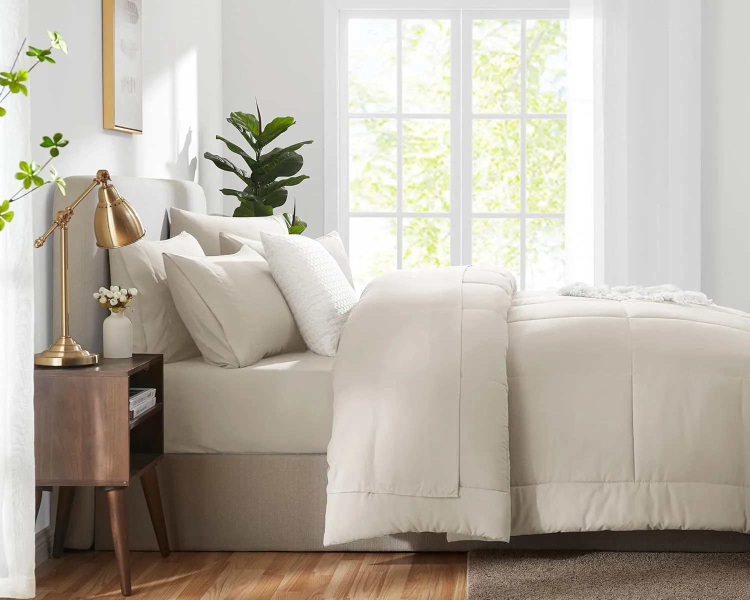 CozyLux King Size Comforter Set Beige, 7 Pieces Bed in a Bag, Beige Comforter King Size, All Season Bedding Sets with Stitch Quilted Comforter, Flat Sheet, Fitted Sheet, Pillowcases