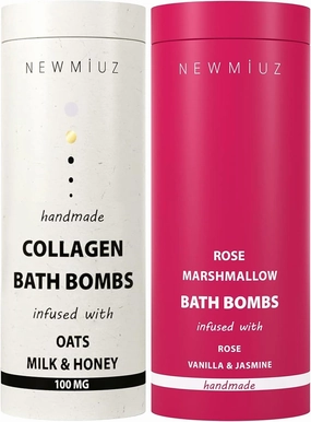 Creamy Collagen Rose Fizzing Bubble Bath Bombs Pack of 2 Perfect for Gifting Birthday Christmas or Stocking Stuffers