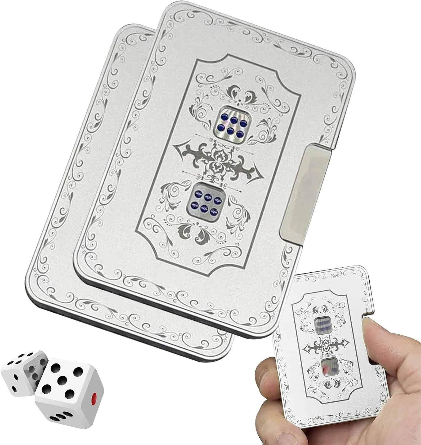 Creative Mechanical Dice Spinner, 3D Mechanical Fidget Dice, Auto Dice Game Toy, Aluminum Alloy Stress Reliever, Press & Transform Dice Spinner for Anxiety Relief & Fun (2pcs)