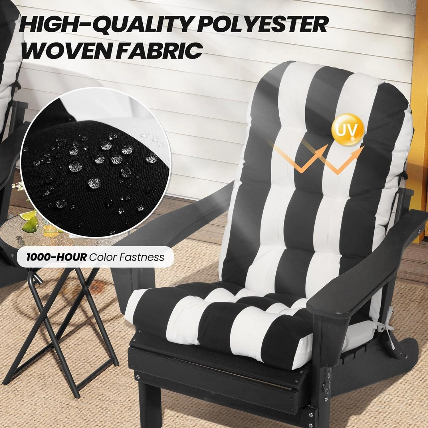 Crestlive Products Adirondack Chair Cushion Outdoor Rocking Chair Cushions Waterproof Fade Resistant 50x20x4 Inch High Back Patio Chair Cushions Set of 2 Thick Patio Replacement Cushion Black Stripe