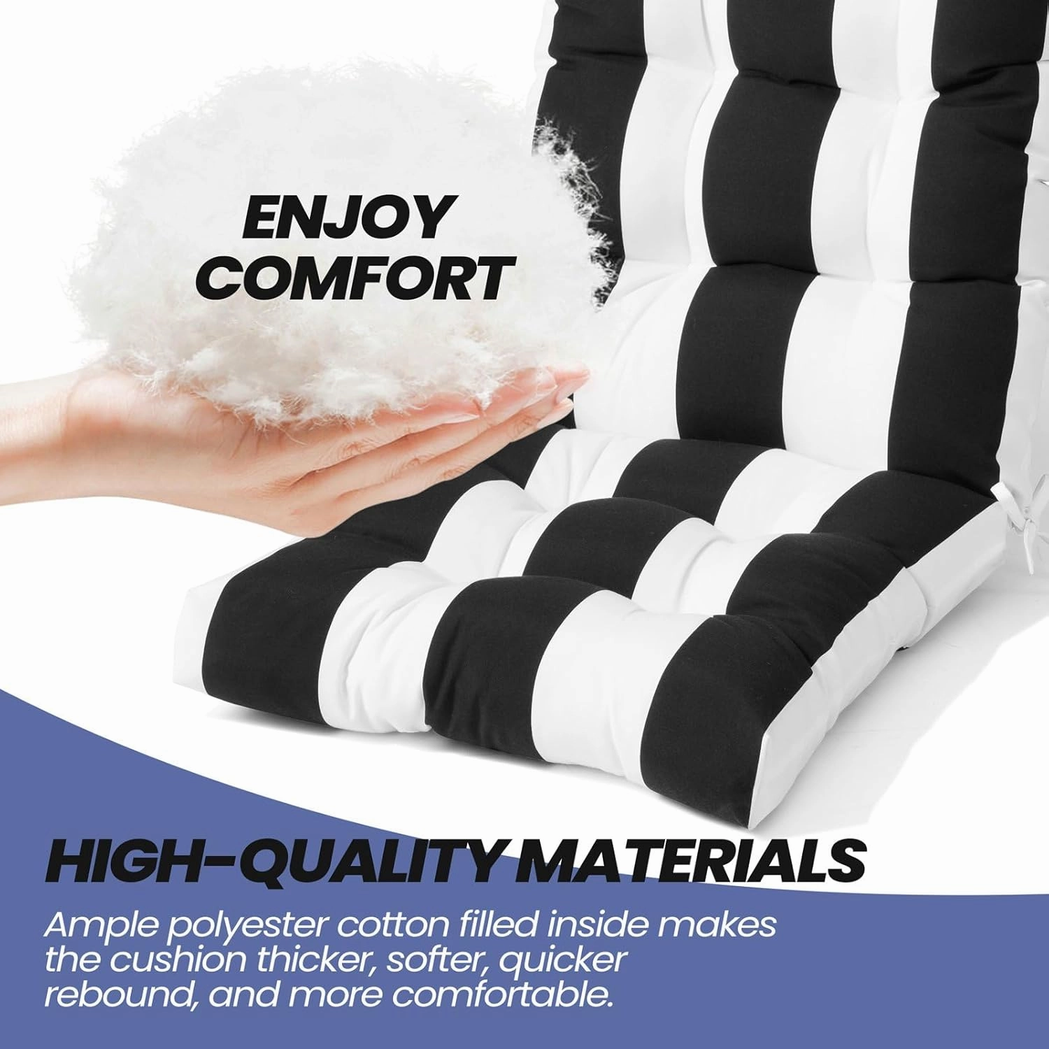 Crestlive Products Adirondack Chair Cushion Outdoor Rocking Chair Cushions Waterproof Fade Resistant 50x20x4 Inch High Back Patio Chair Cushions Set of 2 Thick Patio Replacement Cushion Black Stripe