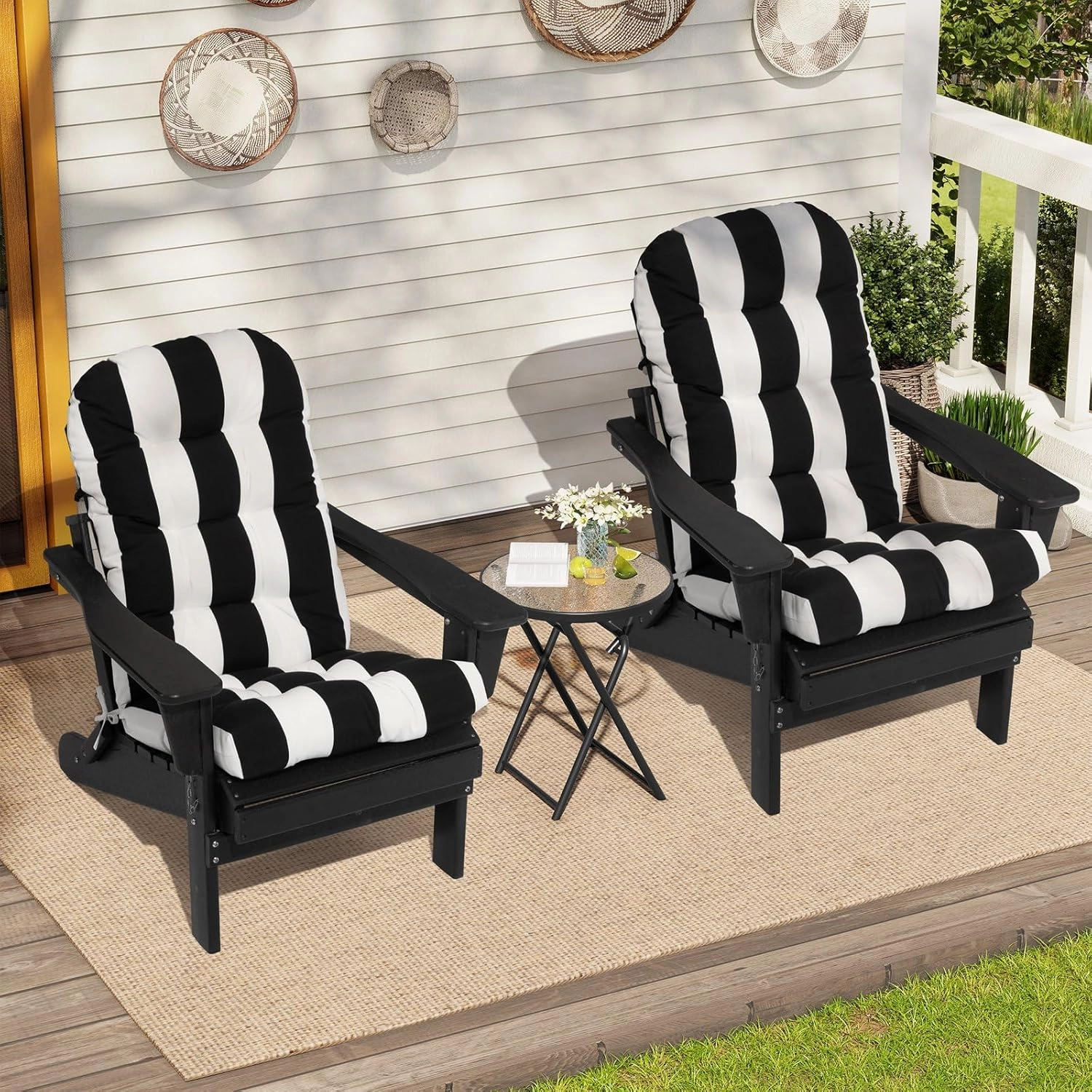 Crestlive Products Adirondack Chair Cushion Outdoor Rocking Chair Cushions Waterproof Fade Resistant 50x20x4 Inch High Back Patio Chair Cushions Set of 2 Thick Patio Replacement Cushion Black Stripe