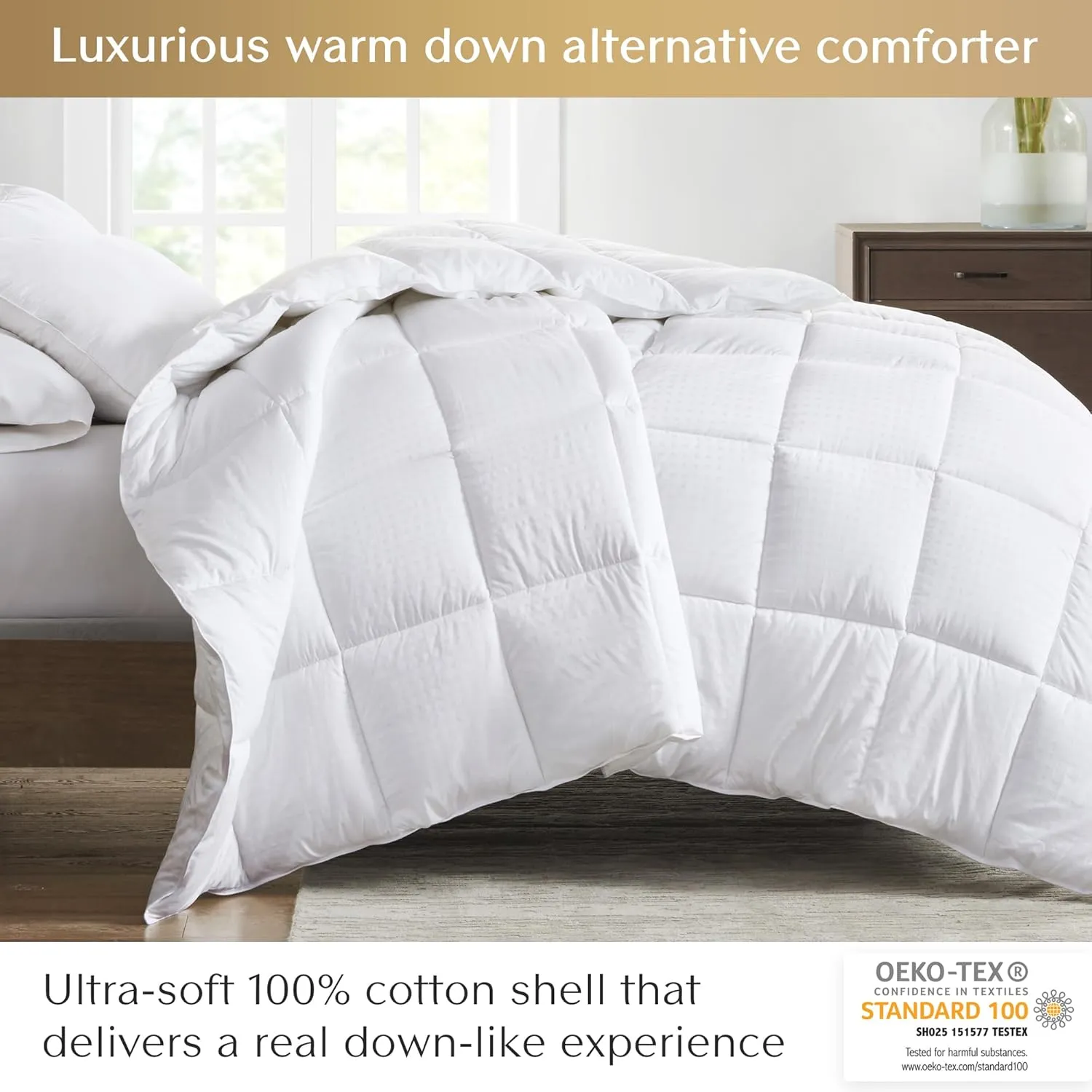 CROSCILL King Comforter, Soft Cotton Comforters Dobby Top Design, Solid Reverse, Box Quilting, Warm Duvet Insert, Lightweight & Breathable Down Alternative Winter Bedding, King/Cal King, White