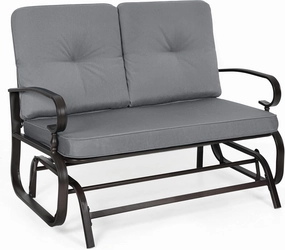 Crownland Outdoor Patio Textilene Glider Chair, Rocking Glider Bench for 2 Person, Porch Loveseat Seating with Cushion, Wrought Iron Patio Gliders for Outside, Porch, Garden(Grey)