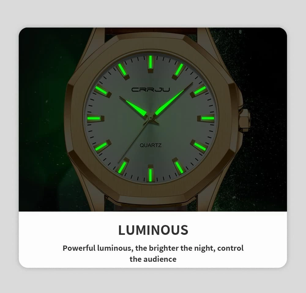 CRRJU Men's Fashion Luxury Classical Leather Watches for Men Business Simple Luminous Analog Quartz Wristwatches