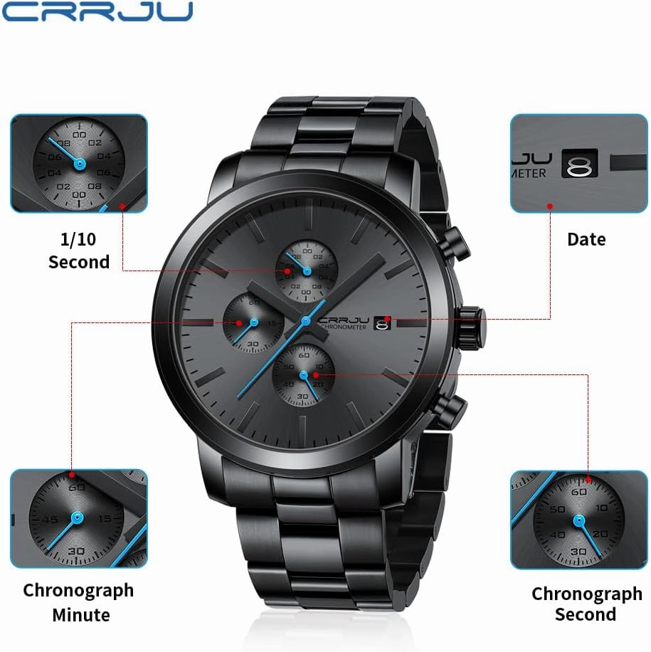 CRRJU Mens Stylish Casual Quartz Watches for Men Luxury Waterproof Calendar Chronograph Japan Movement Wristwatches