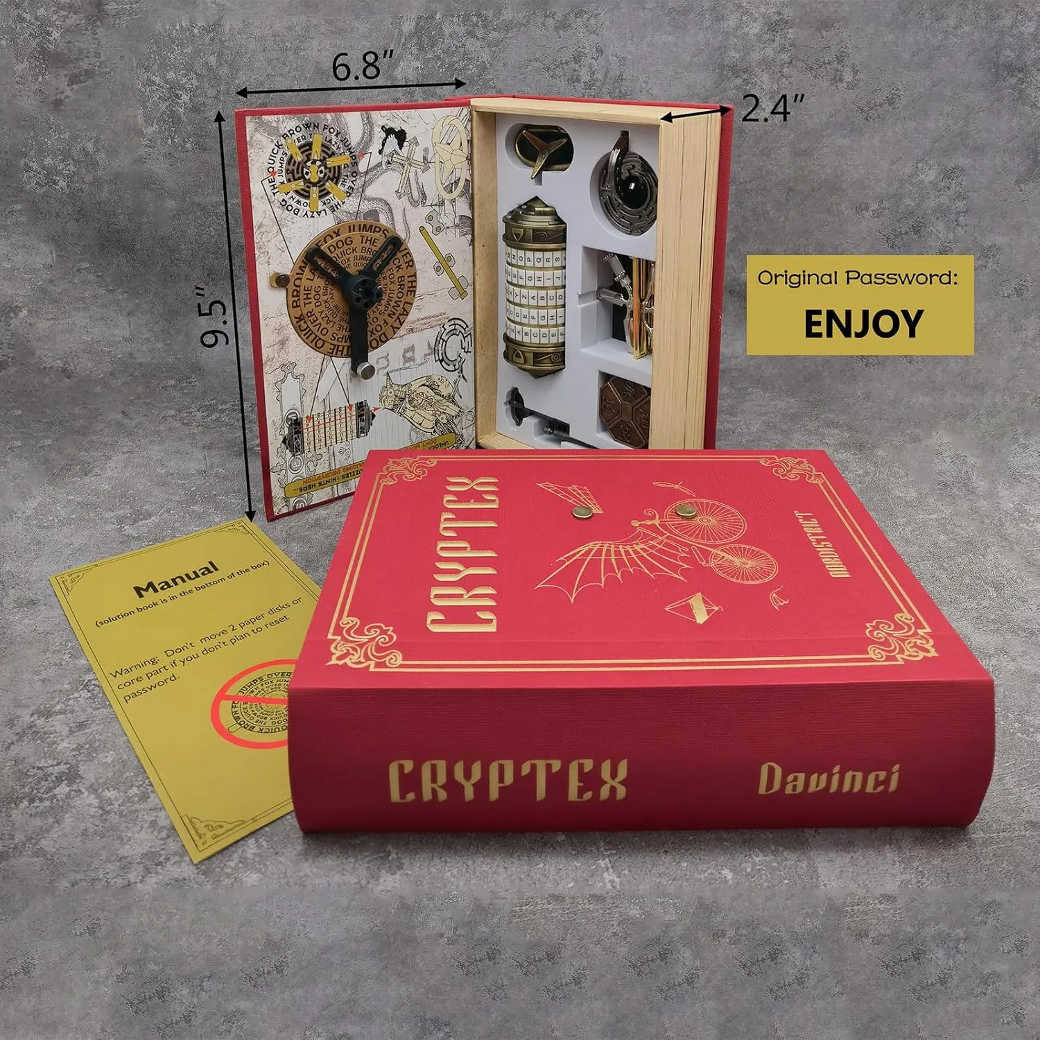 Cryptex Metal Puzzle Box Set - 6PCS 3D Brain Teasers for Adults & Teens, Interlocking Lock Mechanism IQ Challenge, Mechanical Decryption Device (Classic Style)