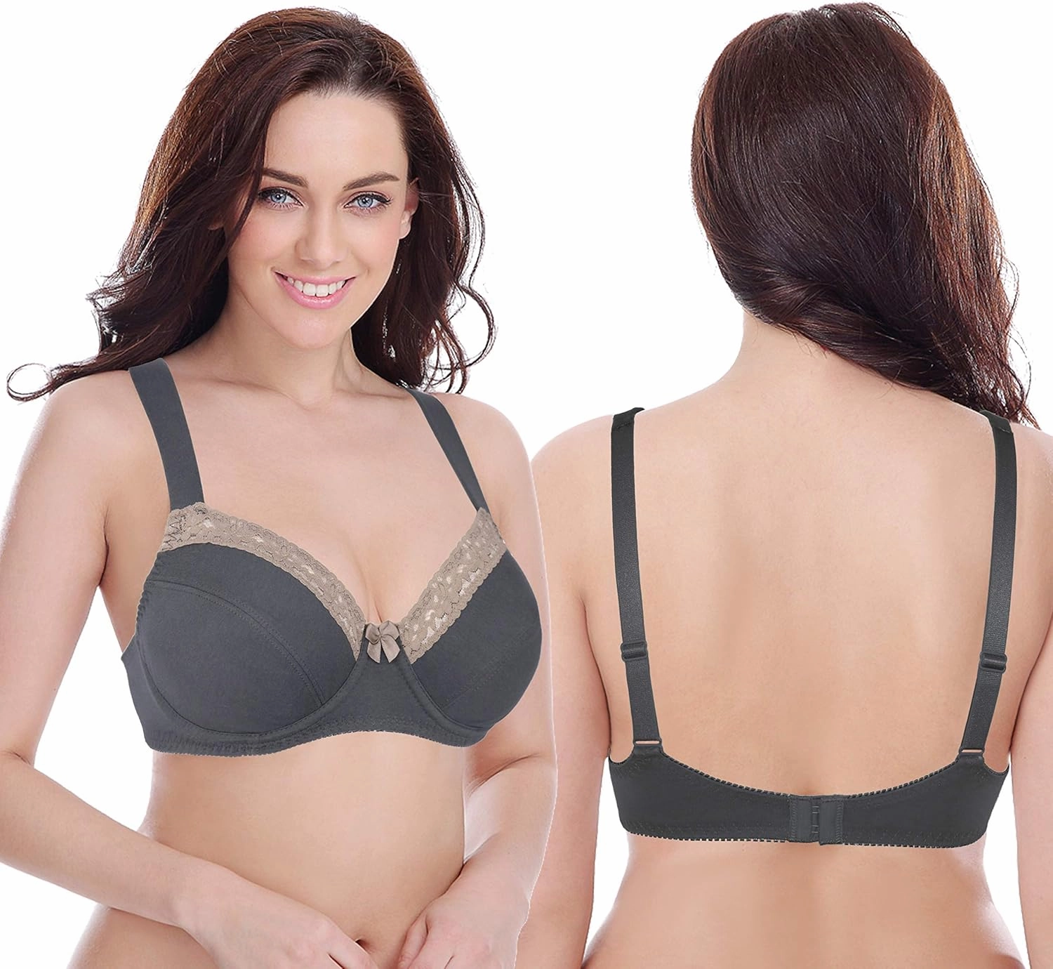 Curve Muse Women's Plus Size Unlined Balconette Cotton Bra-2 or 3Pack