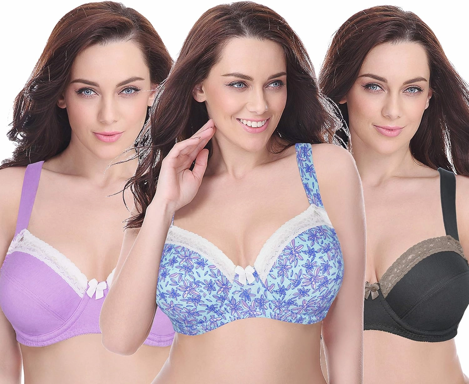 Curve Muse Women's Plus Size Unlined Balconette Cotton Bra-2 or 3Pack