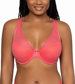Curvy Couture Women's Plus Size Sheer Mesh T-Shirt Bra – Deep Plunge & Full Coverage Fit