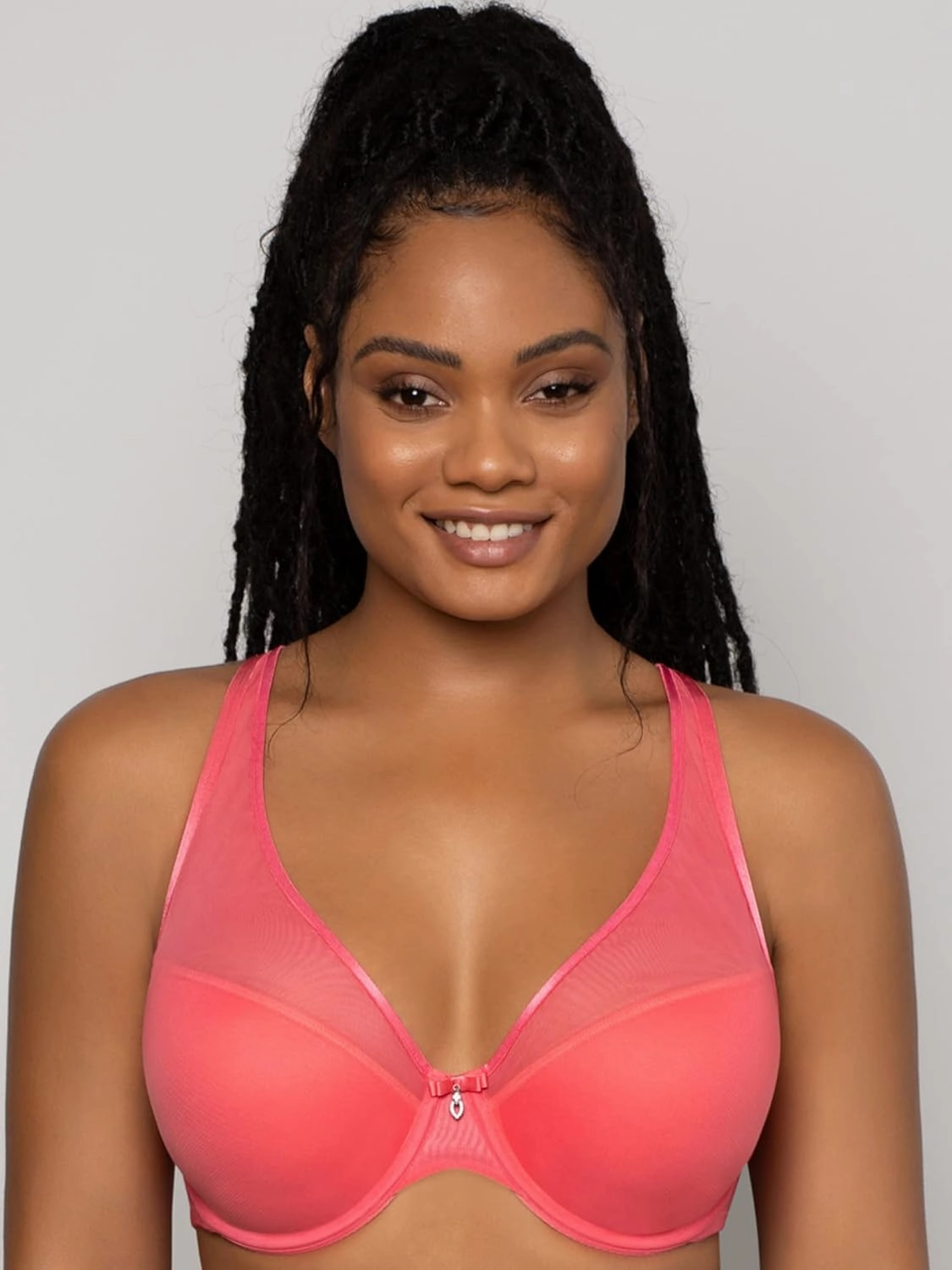 Curvy Couture Women's Plus Size Sheer Mesh T-Shirt Bra – Deep Plunge & Full Coverage Fit
