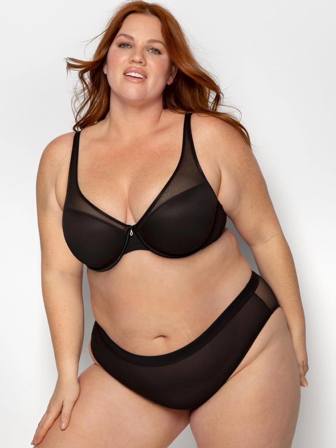 Curvy Couture Women's Plus Size Sheer Mesh T-Shirt Bra – Deep Plunge & Full Coverage Fit