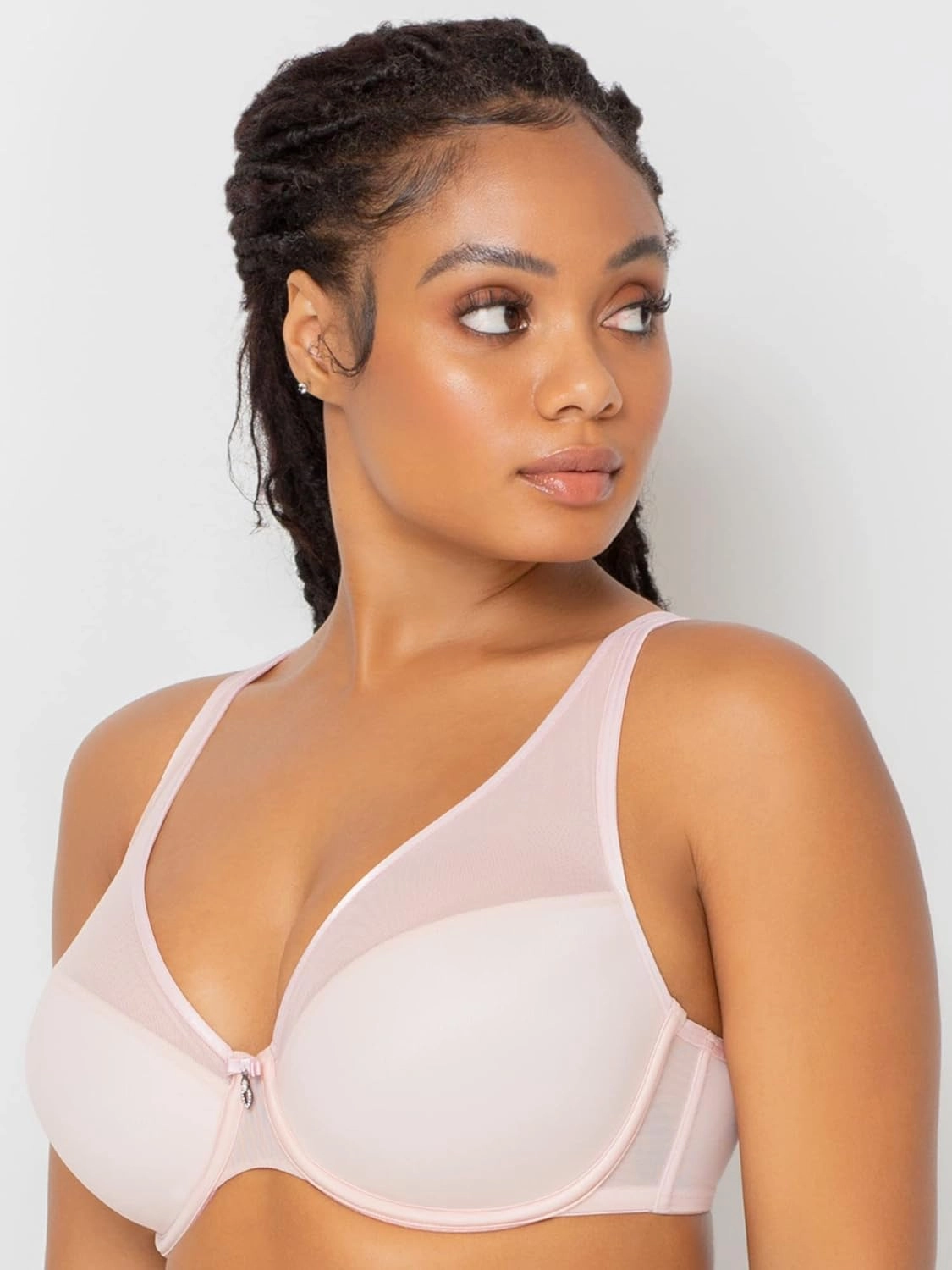 Curvy Couture Women's Plus Size Sheer Mesh T-Shirt Bra – Deep Plunge & Full Coverage Fit