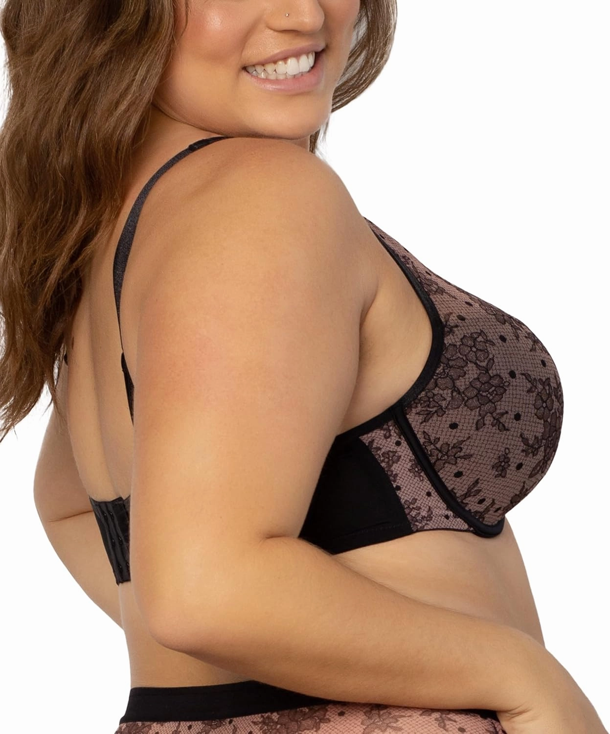 Curvy Couture Women's Plus Size Sheer Mesh T-Shirt Bra – Deep Plunge & Full Coverage Fit
