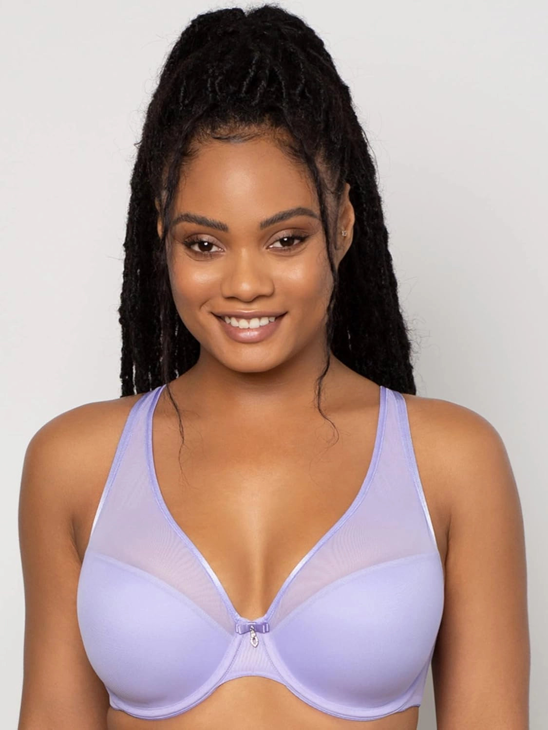 Curvy Couture Women's Plus Size Sheer Mesh T-Shirt Bra – Deep Plunge & Full Coverage Fit