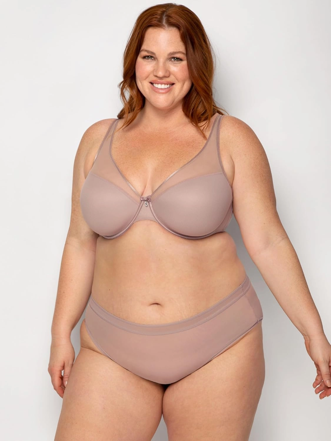Curvy Couture Women's Plus Size Sheer Mesh T-Shirt Bra – Deep Plunge & Full Coverage Fit