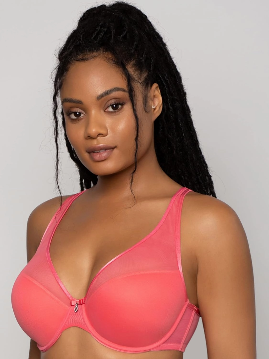 Curvy Couture Women's Plus Size Sheer Mesh T-Shirt Bra – Deep Plunge & Full Coverage Fit