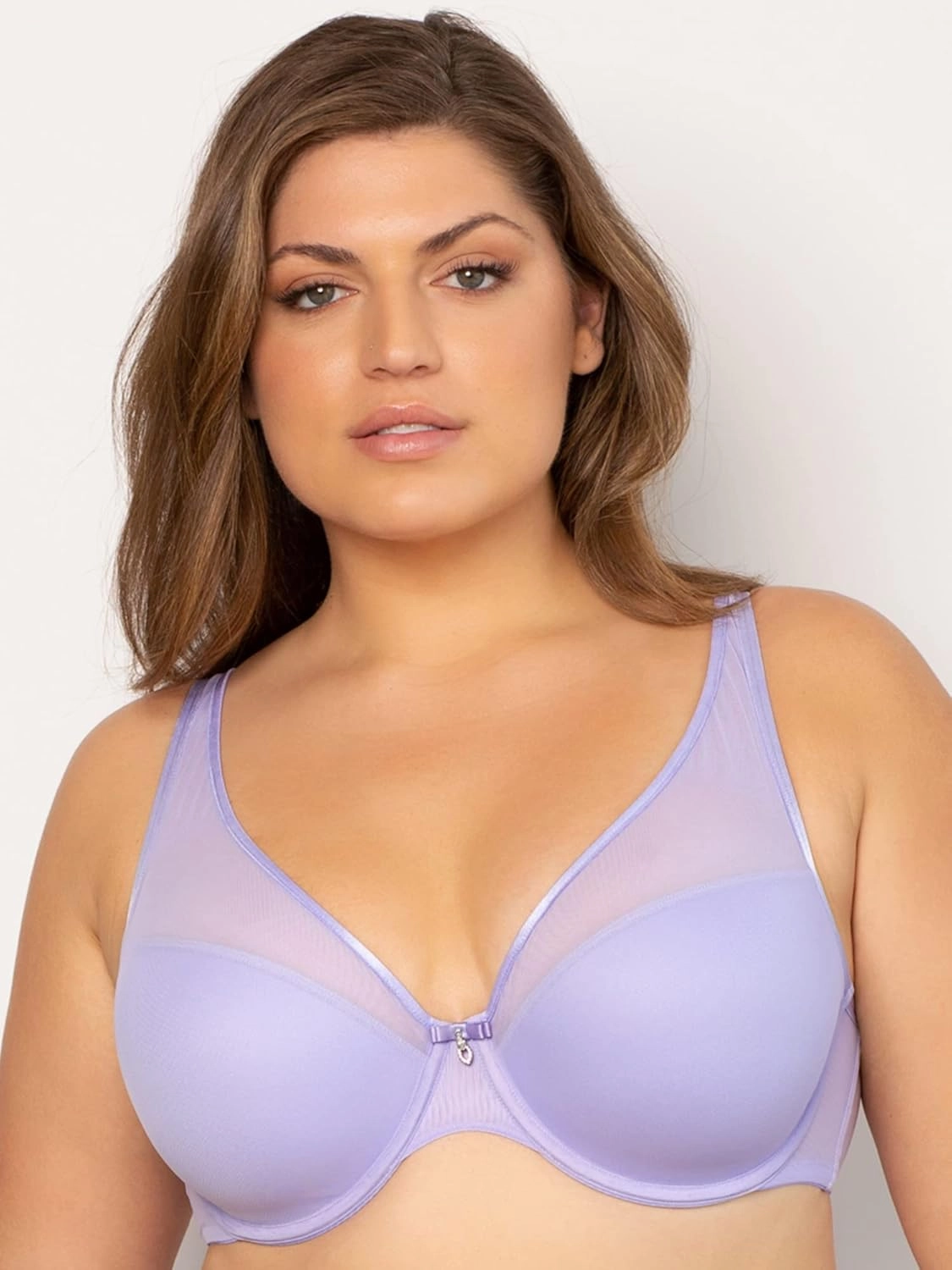 Curvy Couture Women's Plus Size Sheer Mesh T-Shirt Bra – Deep Plunge & Full Coverage Fit