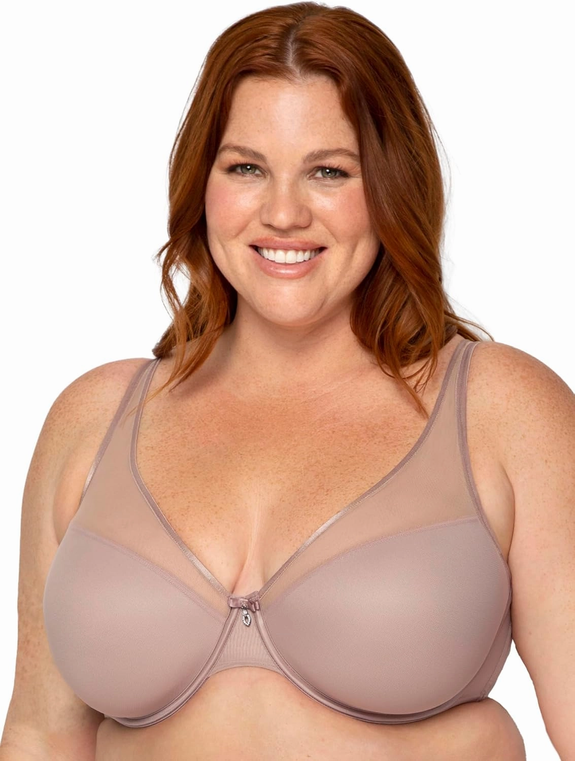 Curvy Couture Women's Plus Size Sheer Mesh T-Shirt Bra – Deep Plunge & Full Coverage Fit