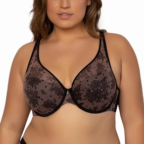 Curvy Couture Women's Plus Size Sheer Mesh T-Shirt Bra – Deep Plunge & Full Coverage Fit