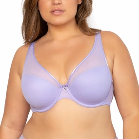 Curvy Couture Women's Plus Size Sheer Mesh T-Shirt Bra – Deep Plunge & Full Coverage Fit