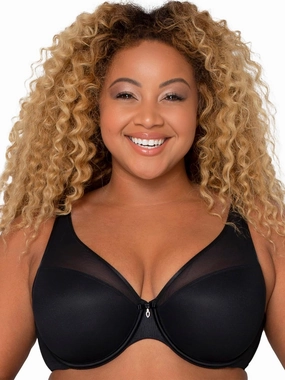 Curvy Couture Women's Plus Size Sheer Mesh T-Shirt Bra – Deep Plunge & Full Coverage Fit