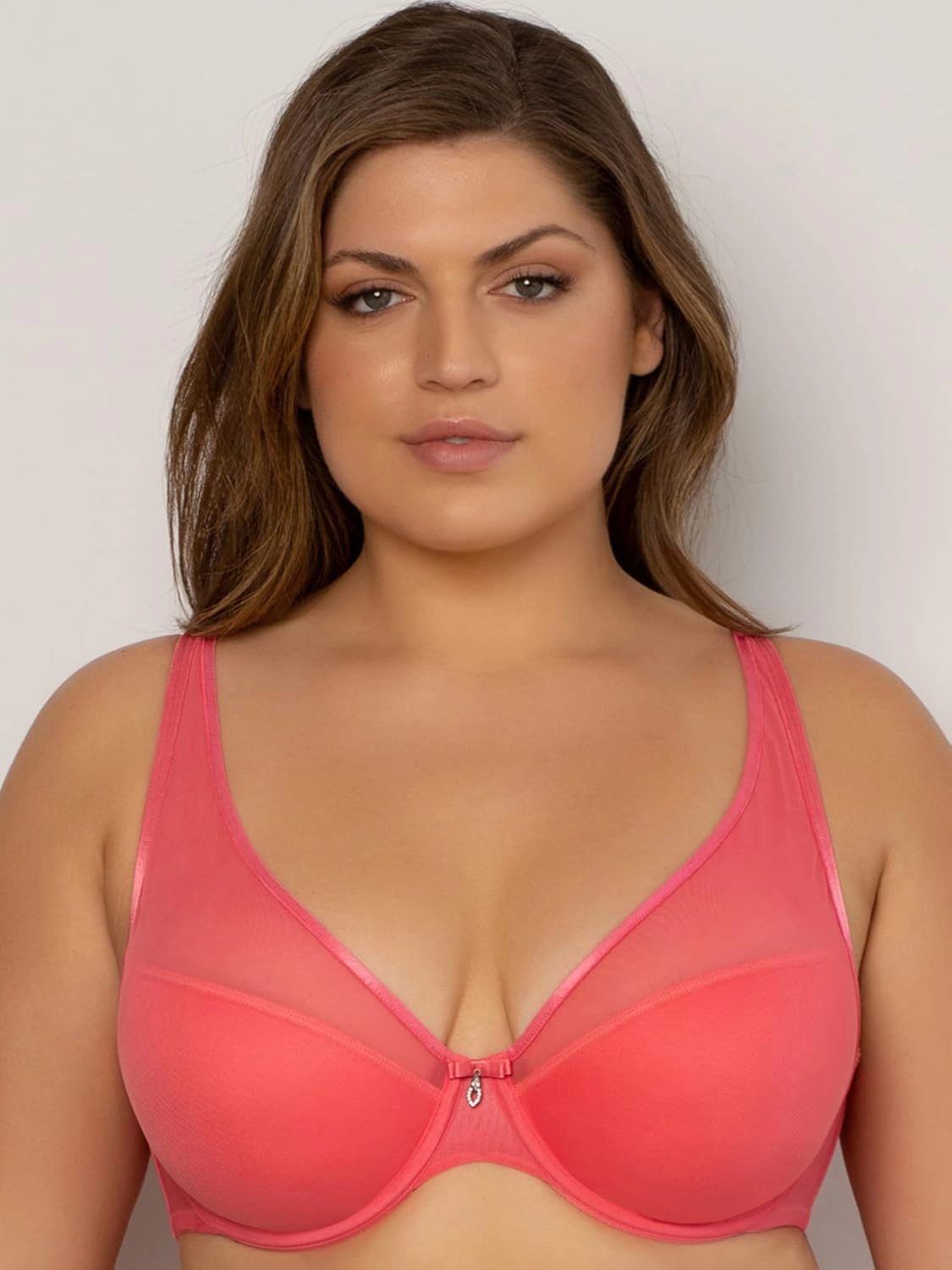 Curvy Couture Women's Plus Size Sheer Mesh T-Shirt Bra – Deep Plunge & Full Coverage Fit