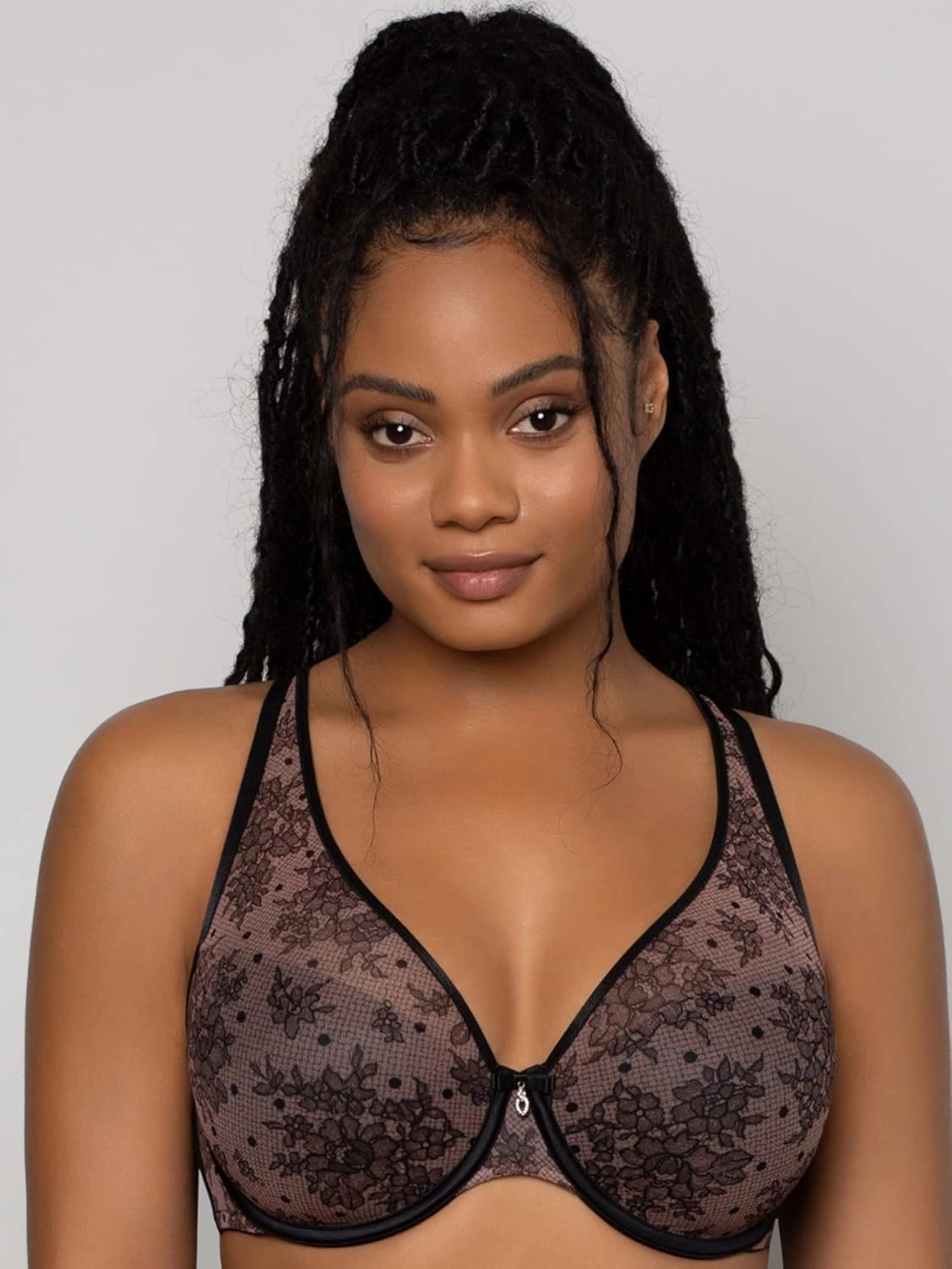 Curvy Couture Women's Plus Size Sheer Mesh T-Shirt Bra – Deep Plunge & Full Coverage Fit