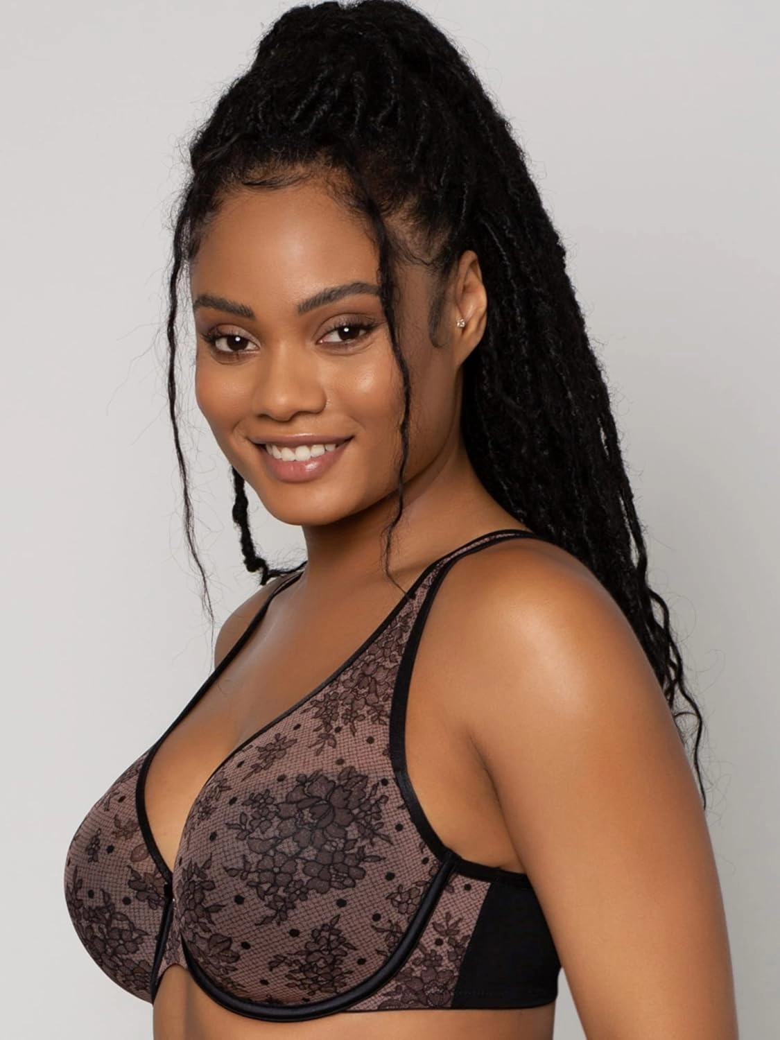 Curvy Couture Women's Plus Size Sheer Mesh T-Shirt Bra – Deep Plunge & Full Coverage Fit