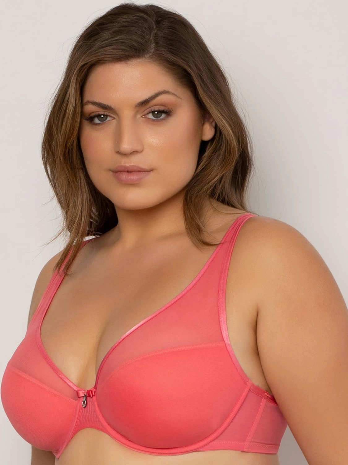 Curvy Couture Women's Plus Size Sheer Mesh T-Shirt Bra – Deep Plunge & Full Coverage Fit