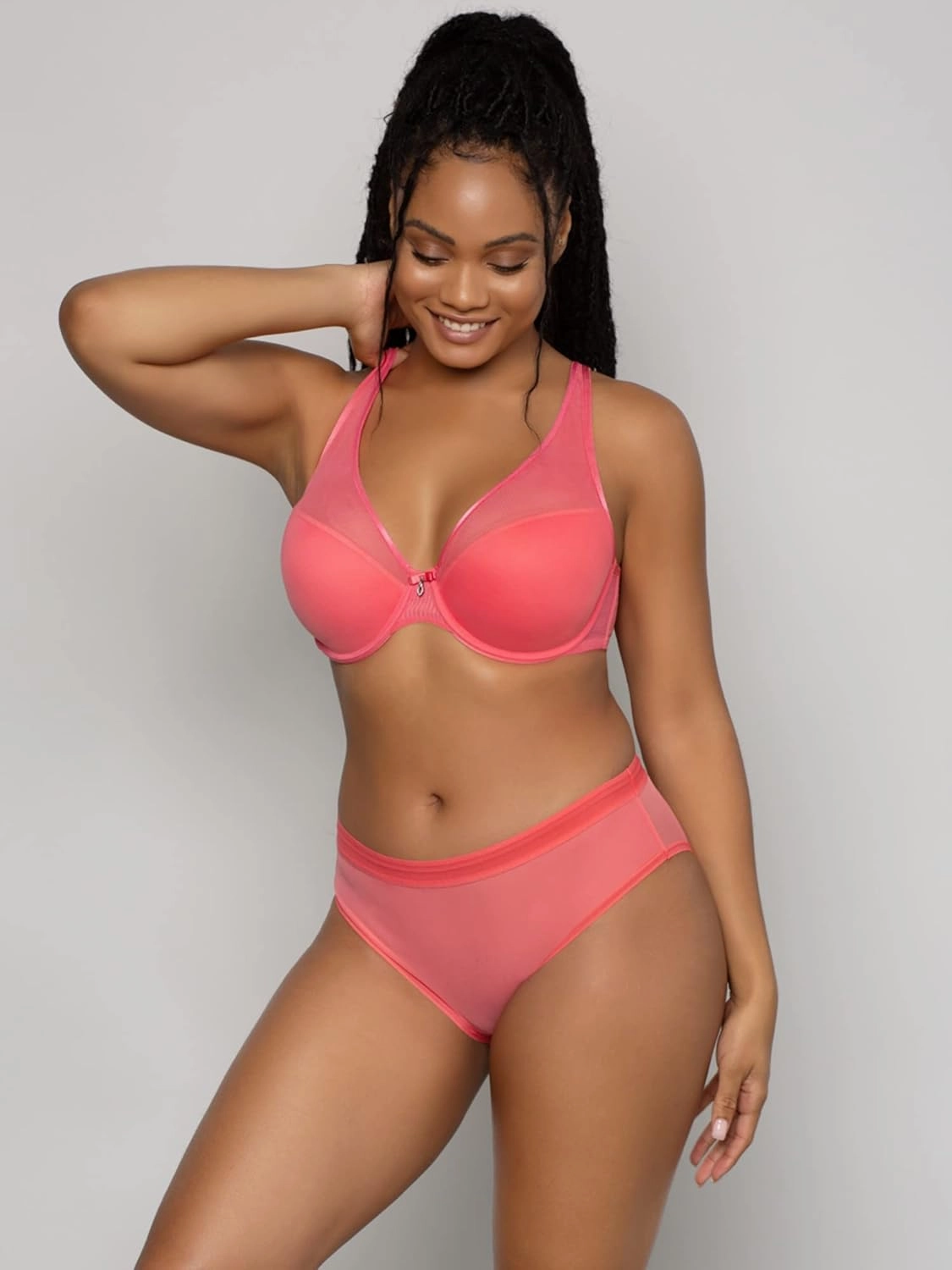 Curvy Couture Women's Plus Size Sheer Mesh T-Shirt Bra – Deep Plunge & Full Coverage Fit