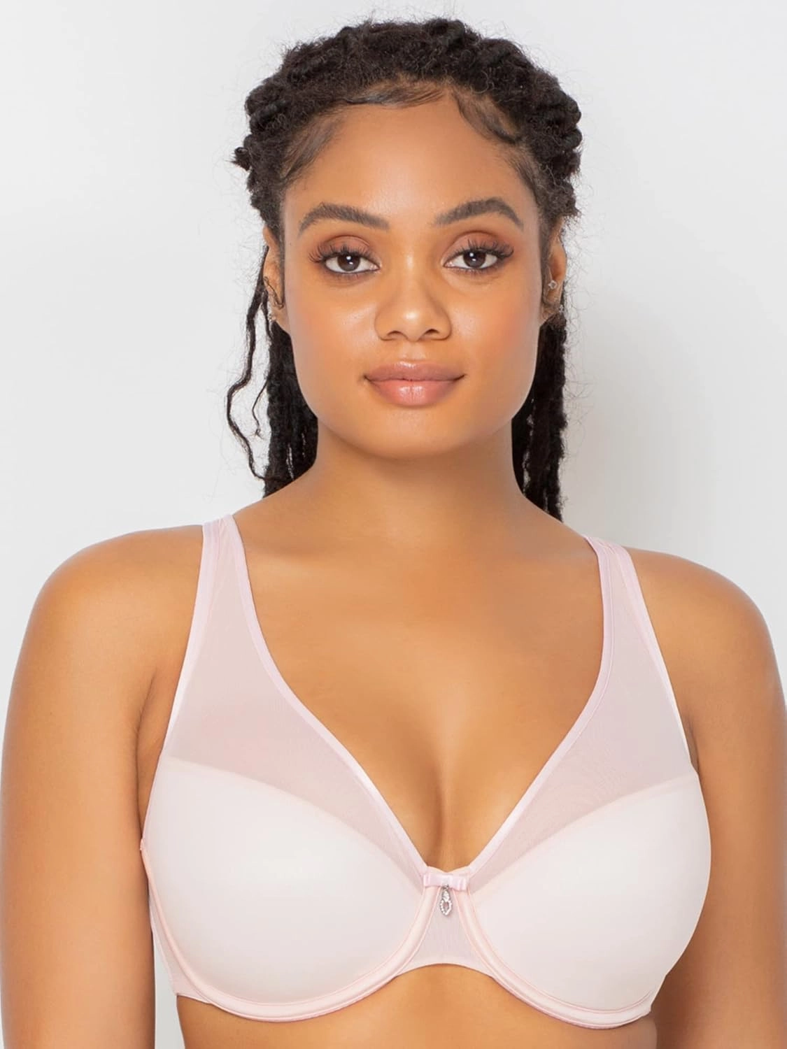 Curvy Couture Women's Plus Size Sheer Mesh T-Shirt Bra – Deep Plunge & Full Coverage Fit