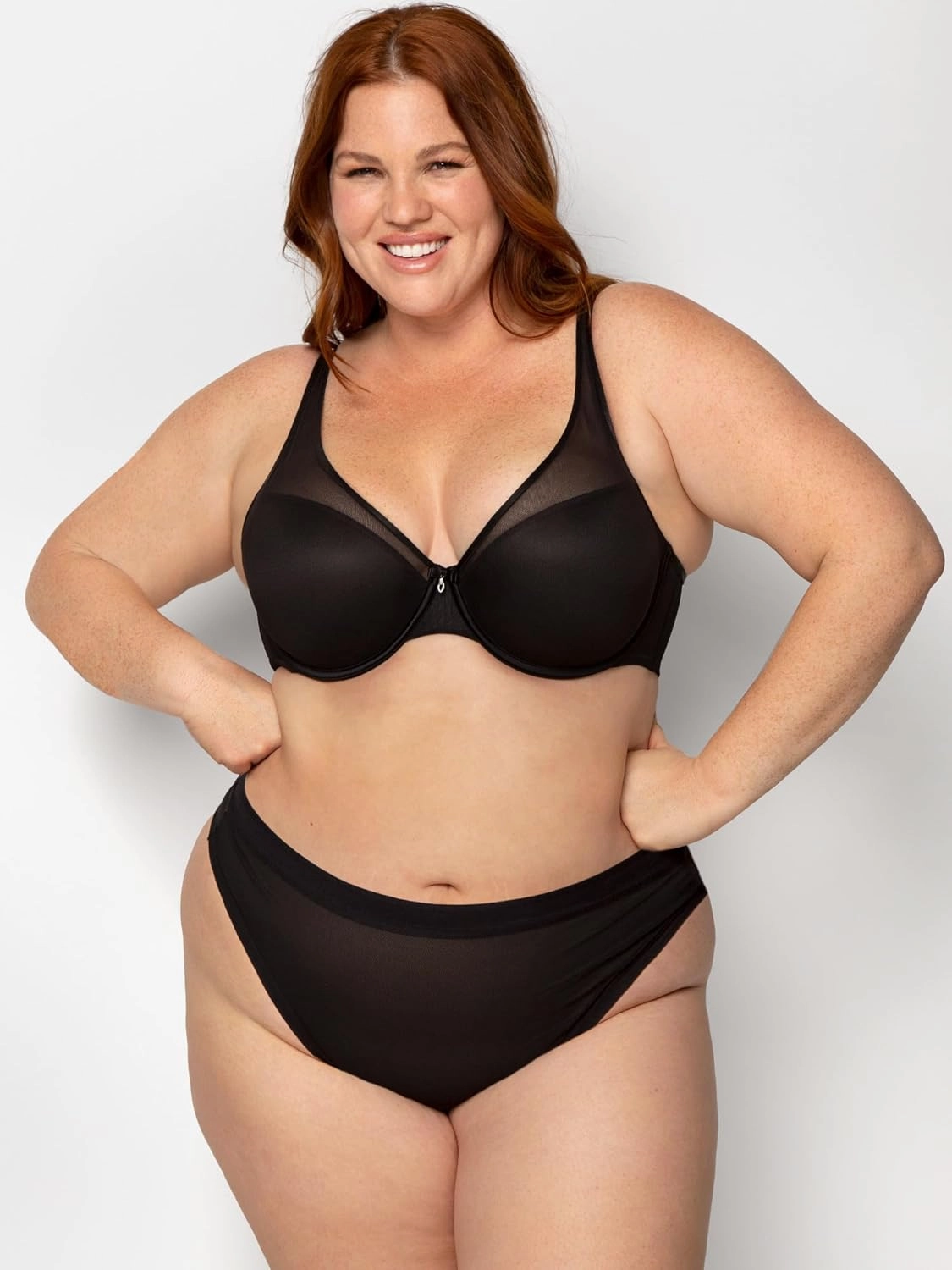 Curvy Couture Women's Plus Size Sheer Mesh T-Shirt Bra – Deep Plunge & Full Coverage Fit