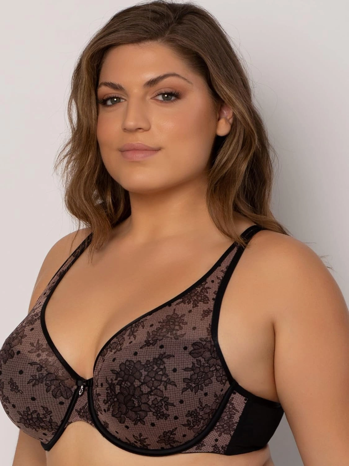 Curvy Couture Women's Plus Size Sheer Mesh T-Shirt Bra – Deep Plunge & Full Coverage Fit