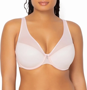 Curvy Couture Women's Plus Size Sheer Mesh T-Shirt Bra – Deep Plunge & Full Coverage Fit