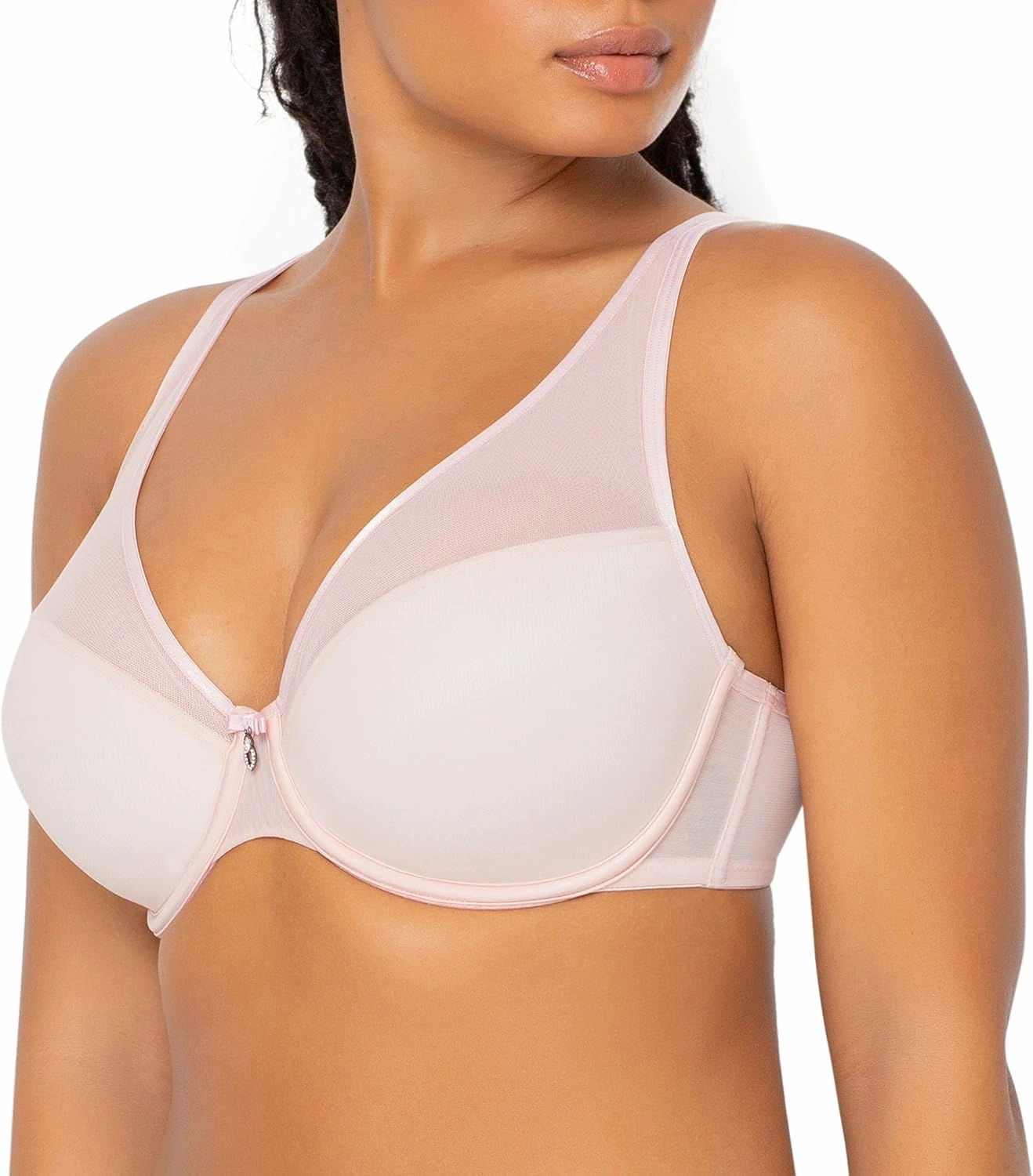 Curvy Couture Women's Plus Size Sheer Mesh T-Shirt Bra – Deep Plunge & Full Coverage Fit