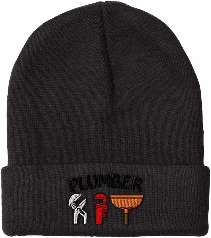 Custom Beanies for Men Plumbing Tools Topper Embroidery Tool Winter Hats for Women Acrylic Skull Cap 1 Size