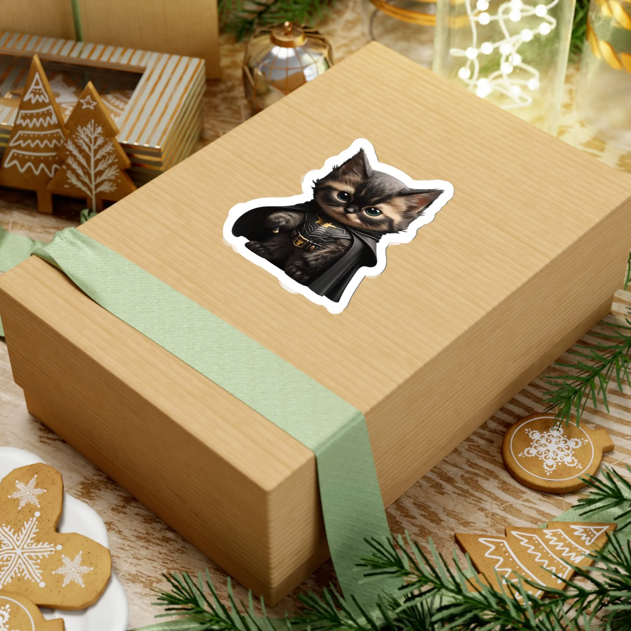 Cute and Fluffy Batcat Kitten Sticker - Ready to Take on the Bad Guys