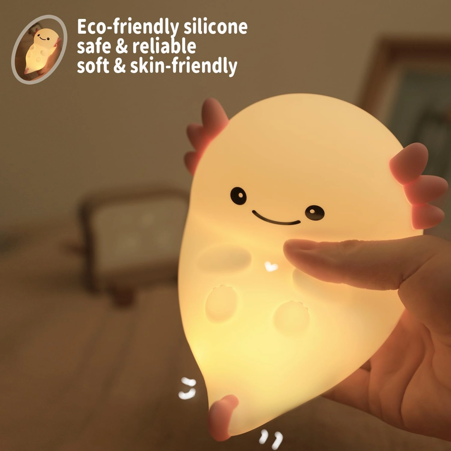 Cute Axolotl Night Light, Dimmable Nursery Lamps, Super Squishy Silicone Timer USB Rechargeable Touch Control RGB Night Lamp for Kids Adults, Used for Camping Party Room Decor (Axolotl)