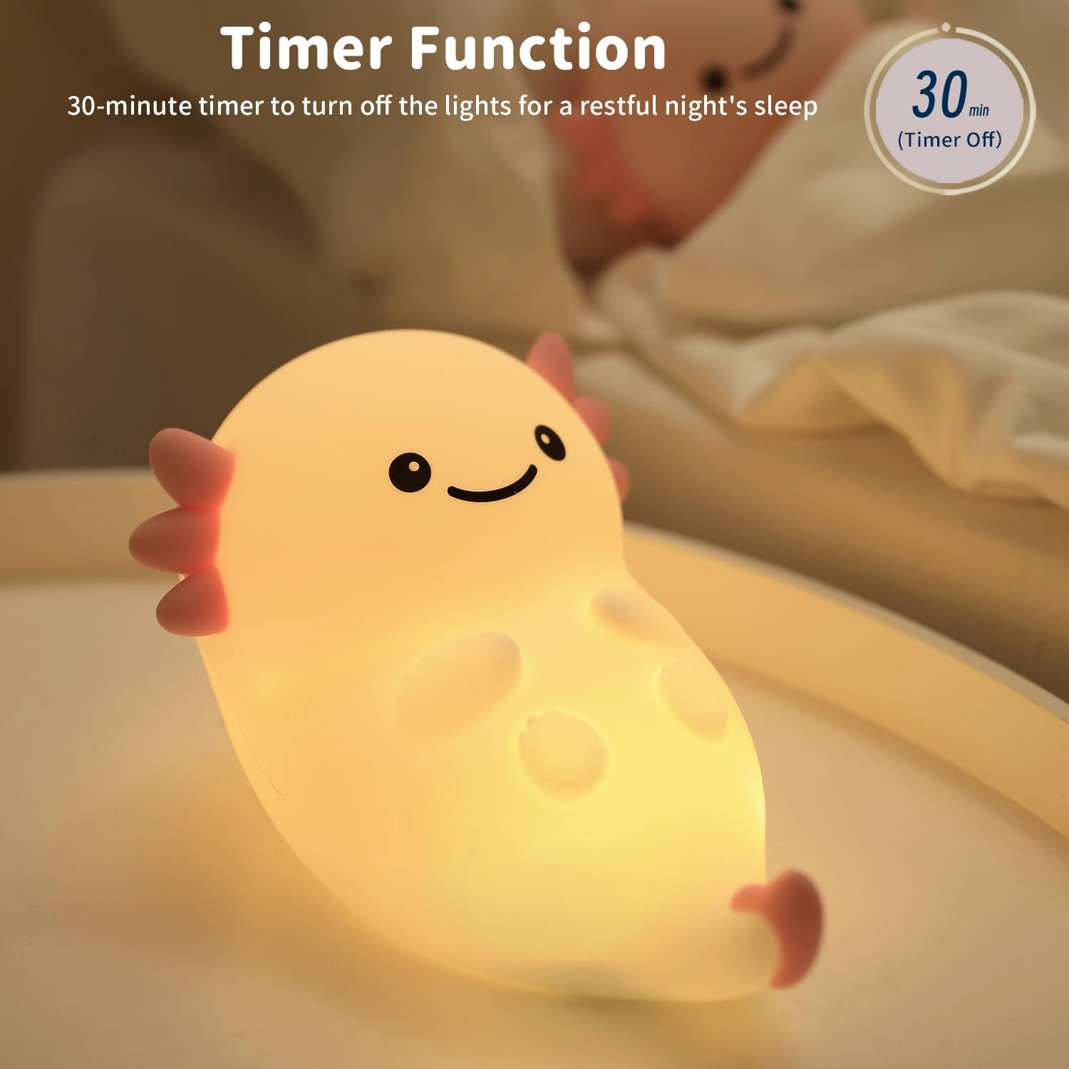 Cute Axolotl Night Light, Dimmable Nursery Lamps, Super Squishy Silicone Timer USB Rechargeable Touch Control RGB Night Lamp for Kids Adults, Used for Camping Party Room Decor (Axolotl)