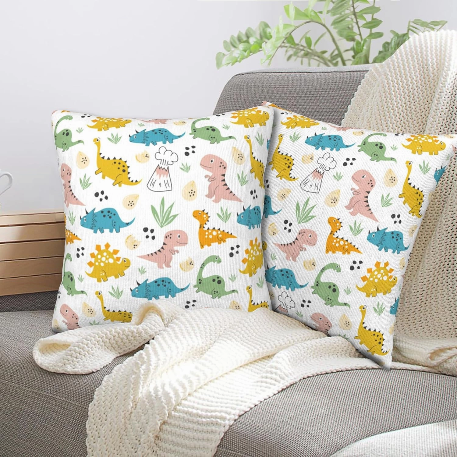 Cute Dinosaurs Pillow Covers 18X18 inch Set of 2 Funny Dinosaur Throw Pillow Covers Abstract Art Outdoors Decorative Cushion Case for Bed Couch Sofa Home