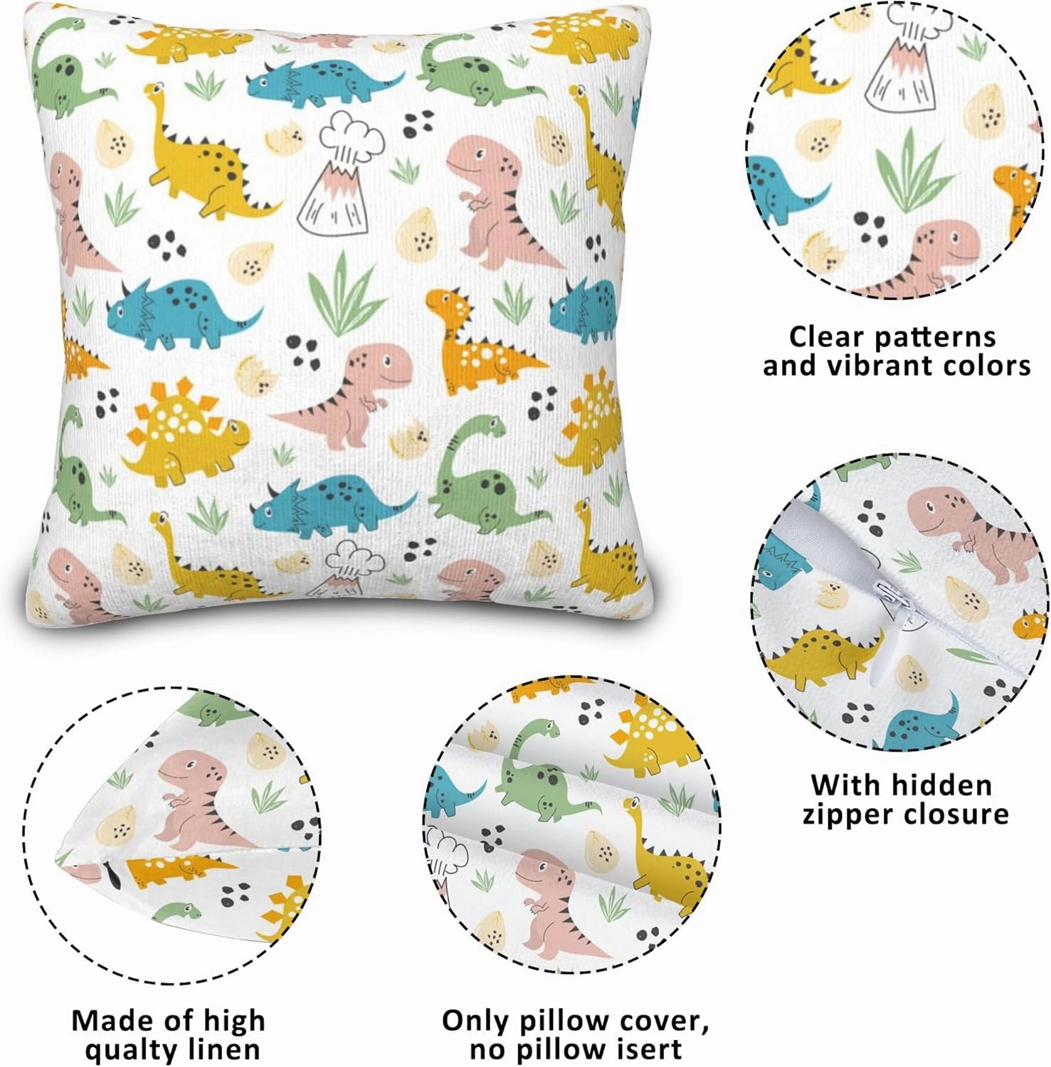 Cute Dinosaurs Pillow Covers 18X18 inch Set of 2 Funny Dinosaur Throw Pillow Covers Abstract Art Outdoors Decorative Cushion Case for Bed Couch Sofa Home