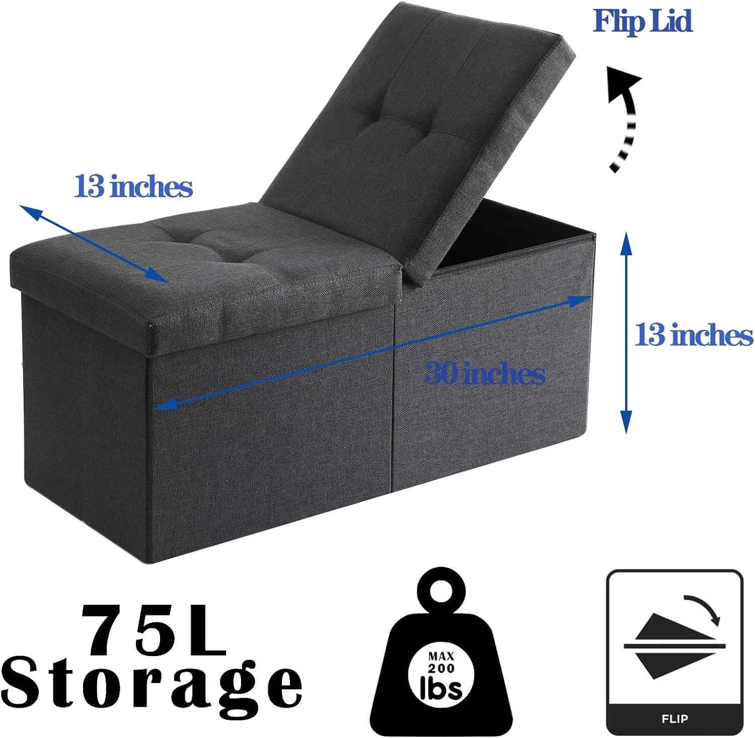 CUYOCA Storage Ottoman Bench Foldable Seat Footrest Shoe Bench End of Bed Storage with Flipping Lid, 75L Storage Space, 30 inches Linen Fabric Pink, OT026PK